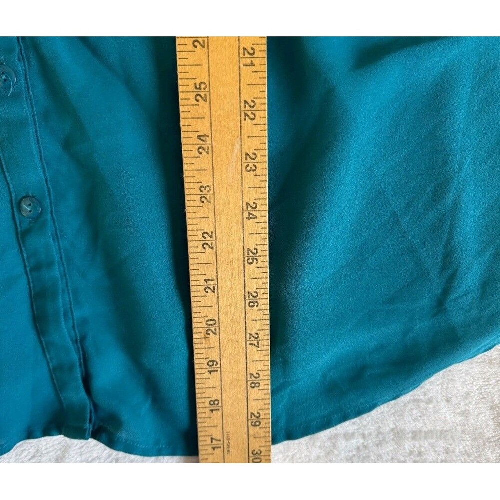 Alfani Women's Top Blouse Size 20W Aqua Blue Ribbed V-Neck Long Sleeves - Picture 6 of 6